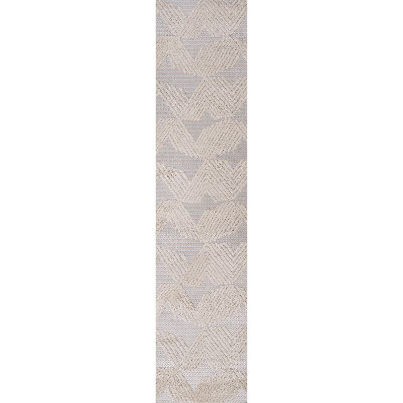 2'x10' Jazz High-Low Pile Art Deco Geometric Indoor/Outdoor Runner Rug, Beige - JONATHAN Y