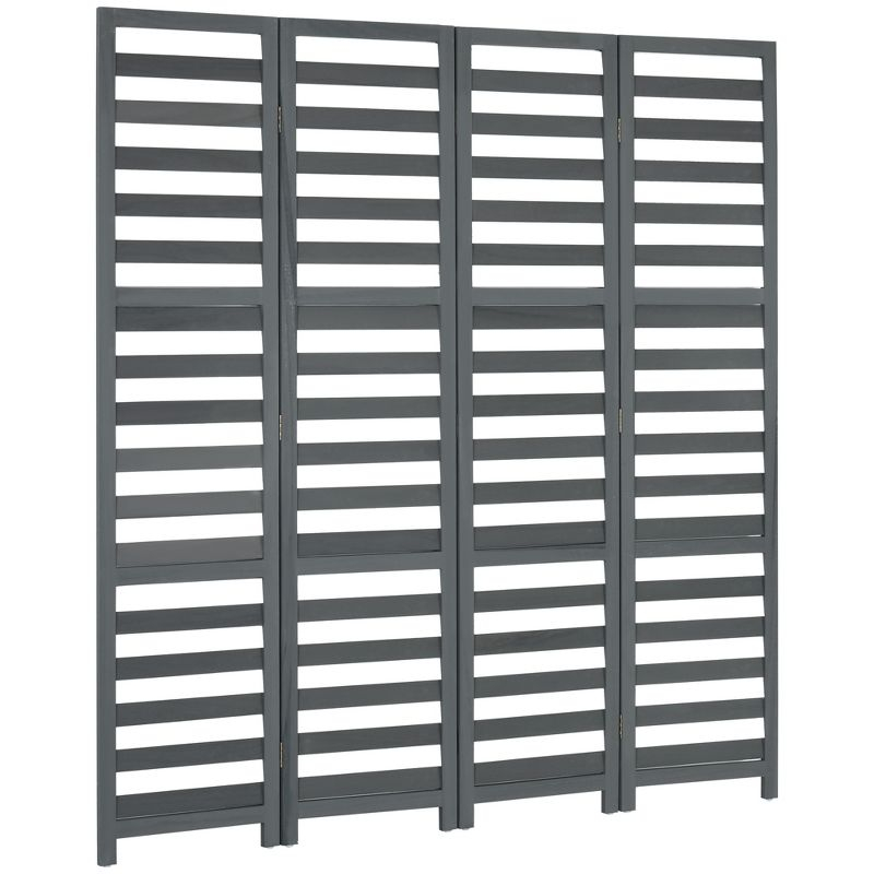HOMCOM 5.6' 4 Panel Room Divider Folding Privacy Screen Panel, Louvred Freestanding Privacy Divider, White / Grey