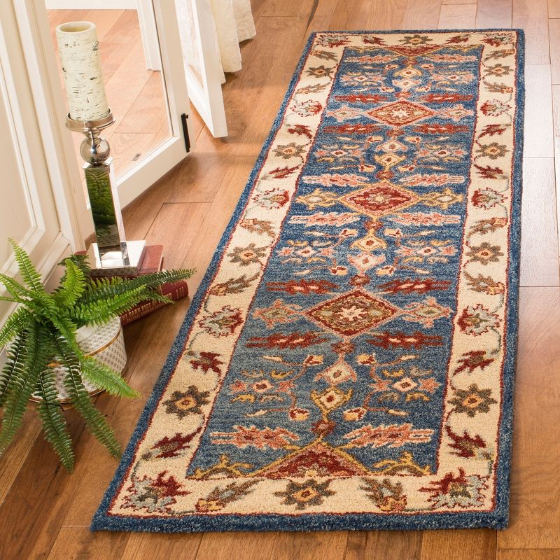 Antiquity AT506 Hand Tufted Runner Rug - Blue/Red - 2'3"x8' - Safavieh.