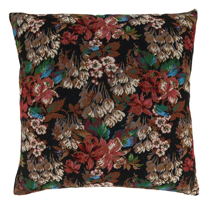 Saro Lifestyle Jacquard Flower  Decorative Pillow Cover, Black, 18" x 18"