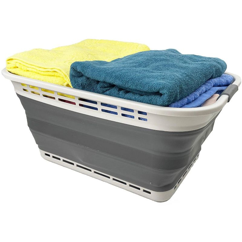SAMMART 42L (11 Galloons) Collapsible Plastic Laundry Basket, Grey/Slate Grey