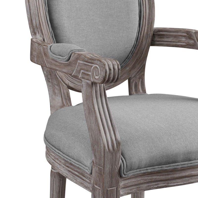 Modway Emanate Dining Armchair - Vintage French Style Upholstered Fabric Armchair in Light Gray with Solid Wood Legs