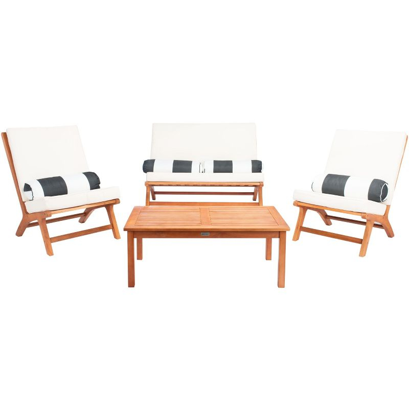 Chaston 4 Piece Living Set - Indoor/Outdoor - PAT7044 - Natural/Beige + Bolster Pillow - Safavieh