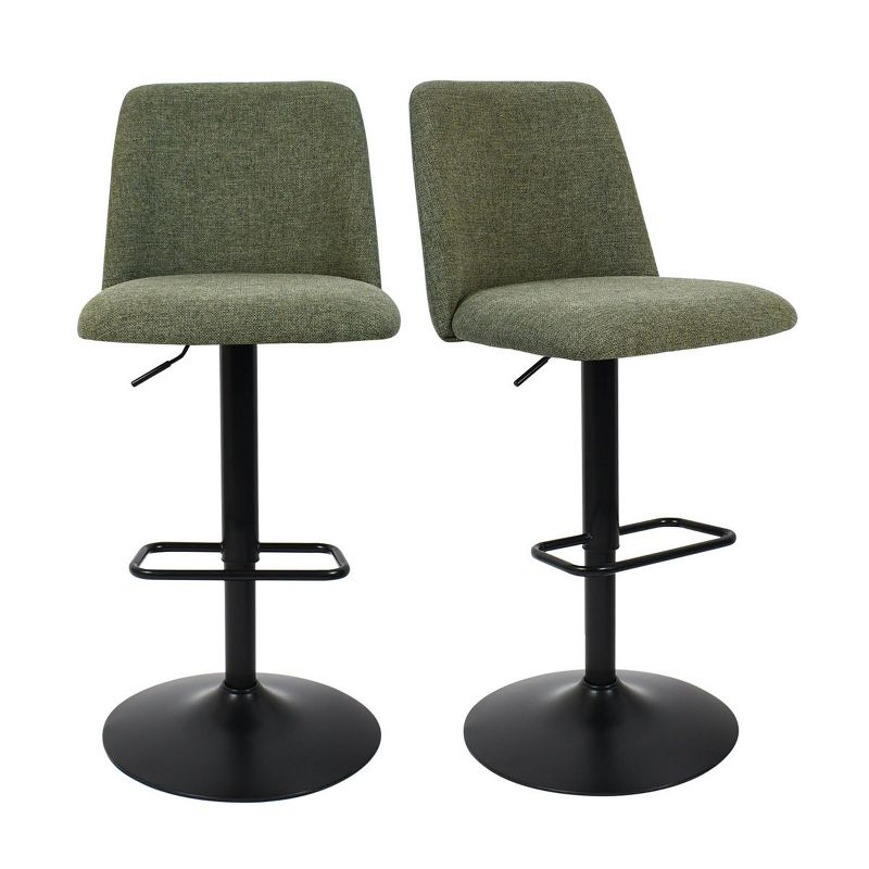 24"-33" Bruno Green Upholstered Swivel Adjustable Height Barstools (Set of 2) -Maison Boucle