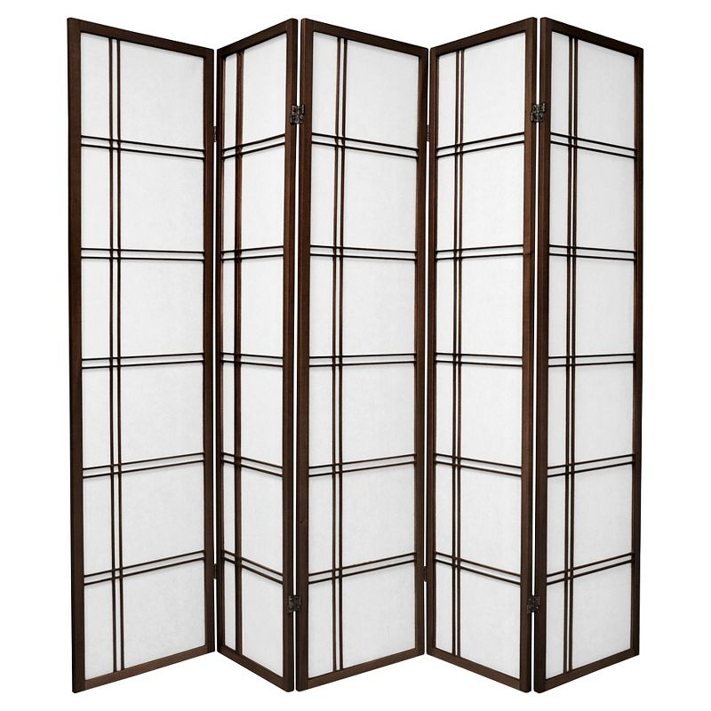 6 ft. Tall Double Cross Shoji Screen - Walnut (5 Panels)