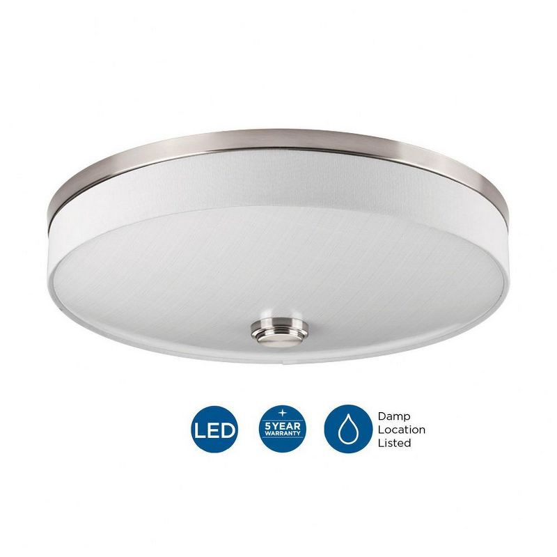 Progress Lighting, Weaver Collection, 2-Light Flush Mount, Brushed Nickel, Linen Drum Shade