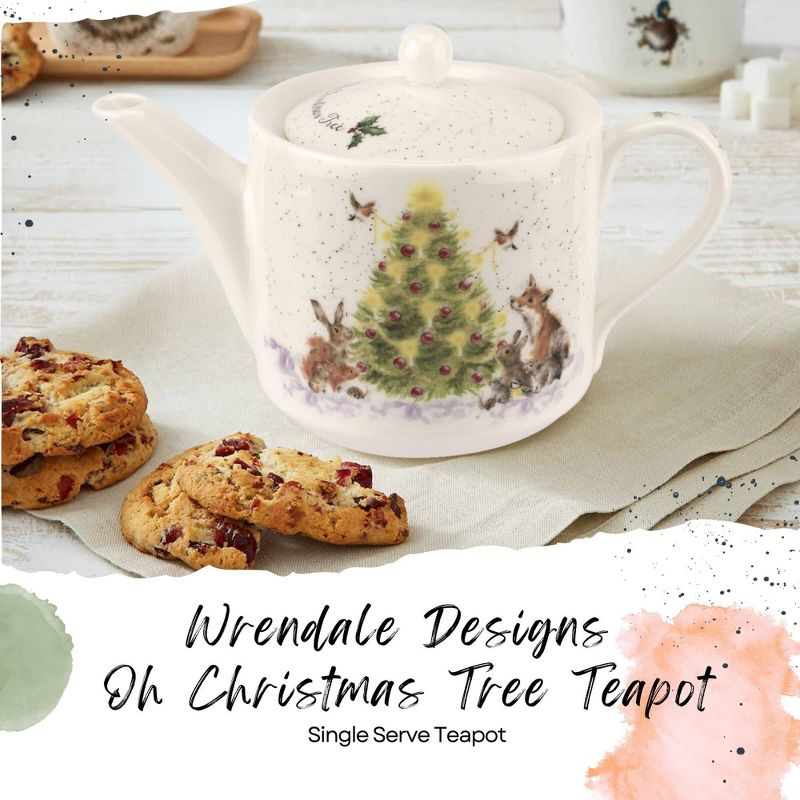 Spode Royal Worcester Oh Christmas Tree 16 Oz Teapot - Fine Bone China Tea Pot - Hand-Painted Woodland Critters, Dishwasher & Microwave Safe