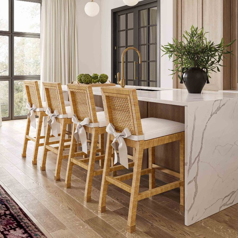 Amara Woven Rattan Performance Fabric Stool Natural Bar Height