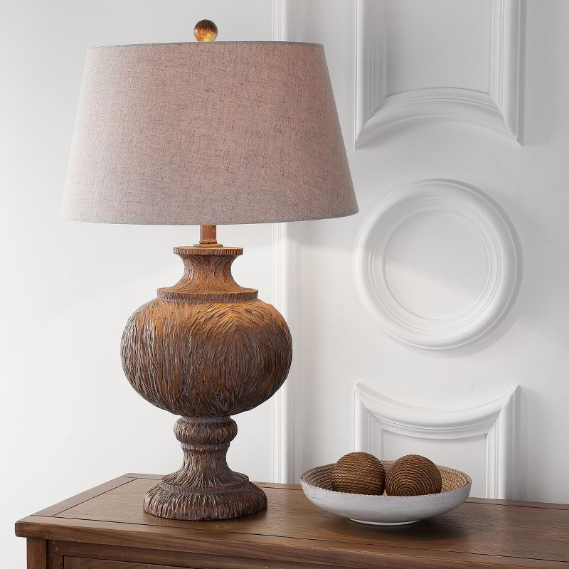 JONATHAN Y Scarlett 31" Resin LED Table Lamp, Dark Brown with Gray Shade