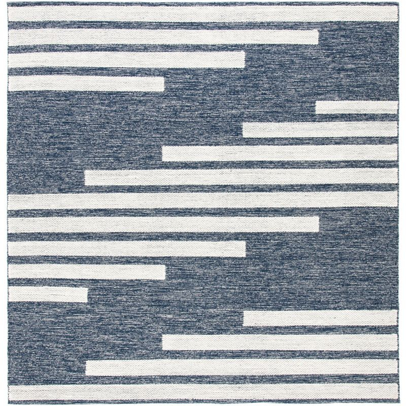 Striped Kilim STK514 Hand Woven Area Rug - Navy/Ivory - 3'x3' - Safavieh.