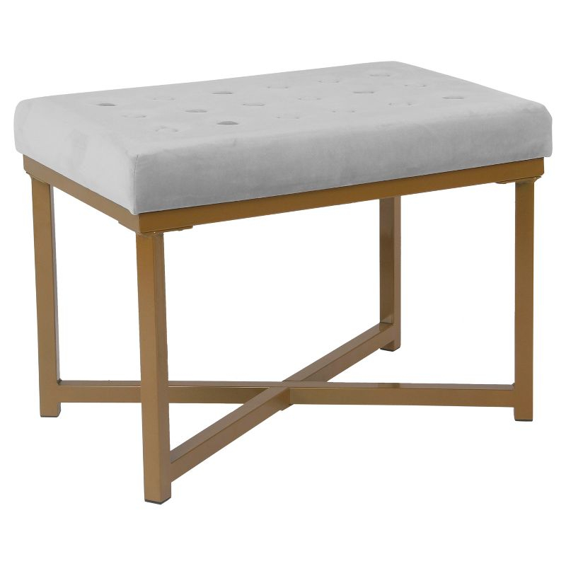Tufted Velvet Ottoman - Silver - HomePop: Upholstered Footstool, Metal Legs, Polyester Fabric