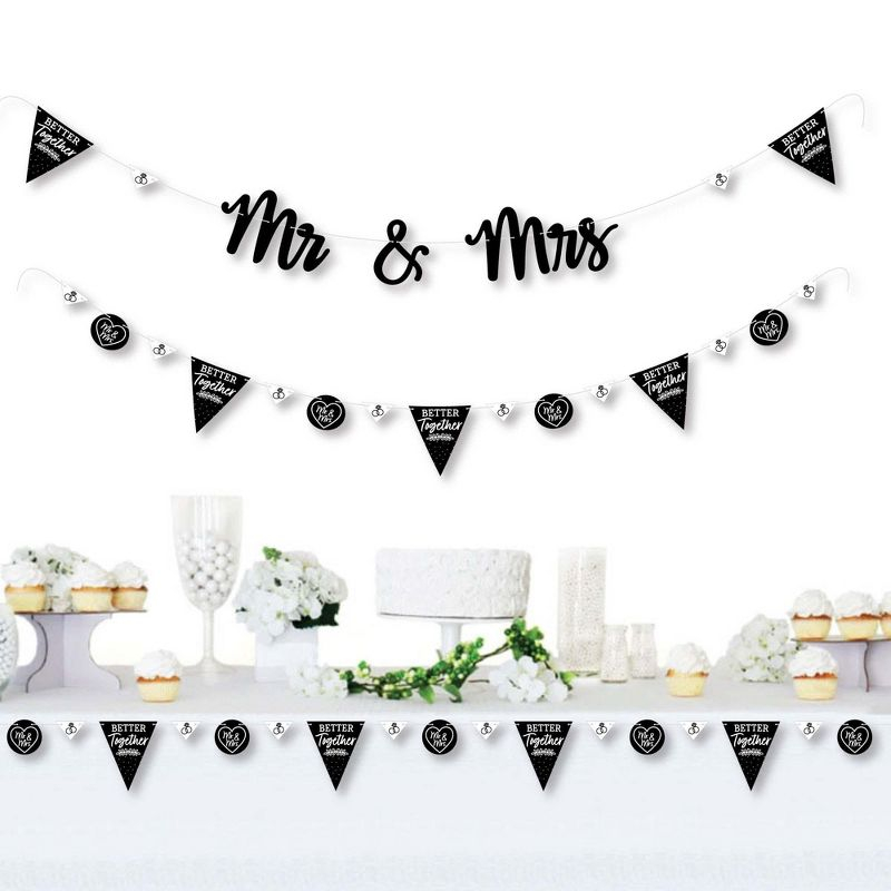 Big Dot of Happiness Mr. and Mrs. - Black & White Wedding or Bridal Shower Letter Banner Decoration - 36 Banner Cutouts & Mr. and Mrs. Banner Letters