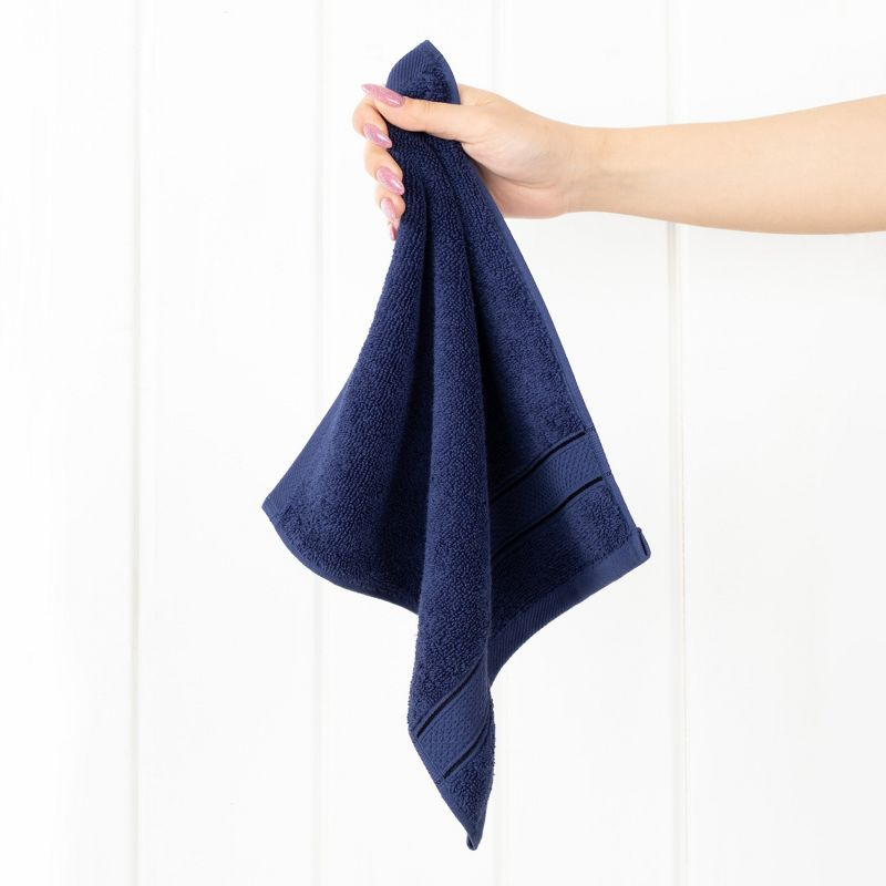 American Soft Linen Salem 4 Pack Washcloth Set, 100% Cotton Washcloth Hand Face Towels for Bathroom and Kitchen, Navy Blue