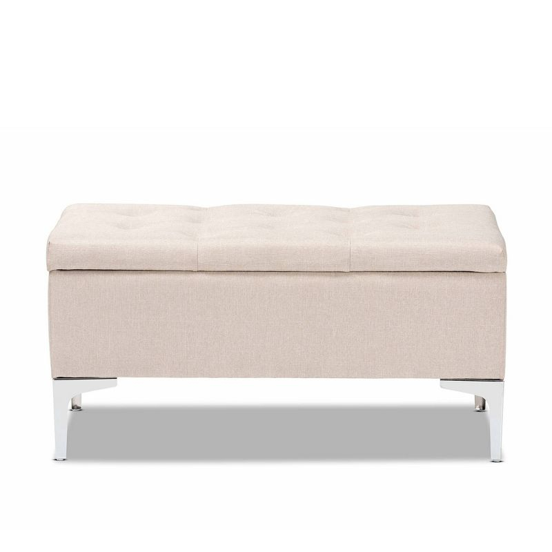 Mabel Fabric Upholstered Metal Storage Ottoman Silver - Baxton Studio
