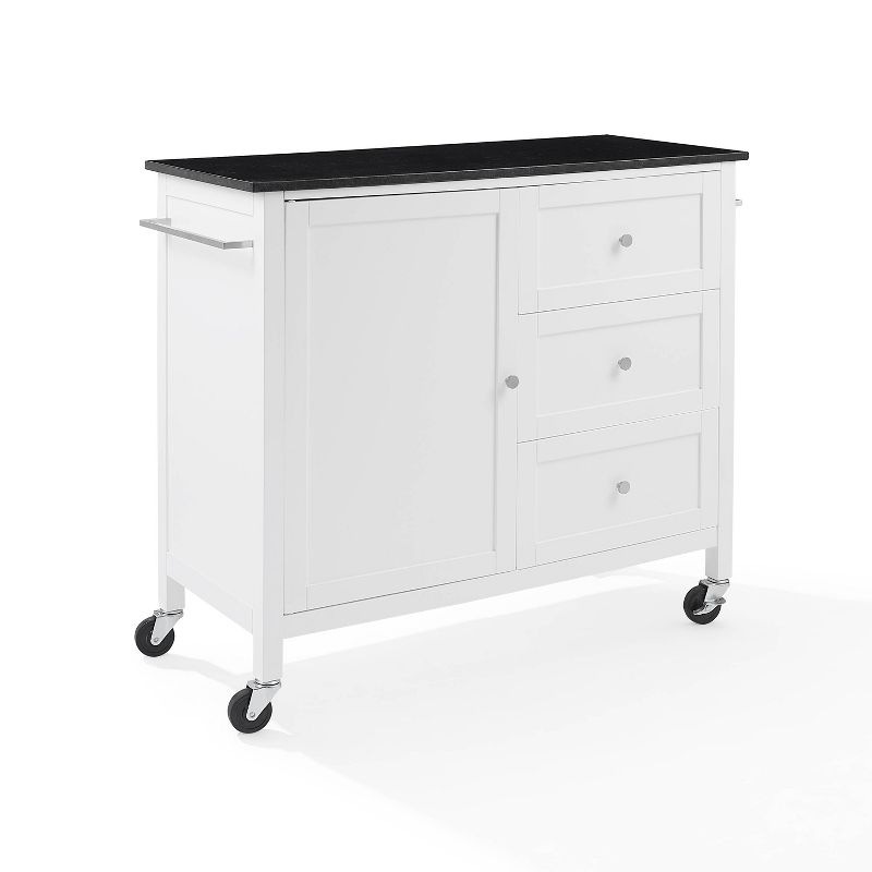 Crosley Soren Granite Top Kitchen Island/Cart Black/White: Traditional Style with Caster Wheels, Storage & Assembly Tools Provided