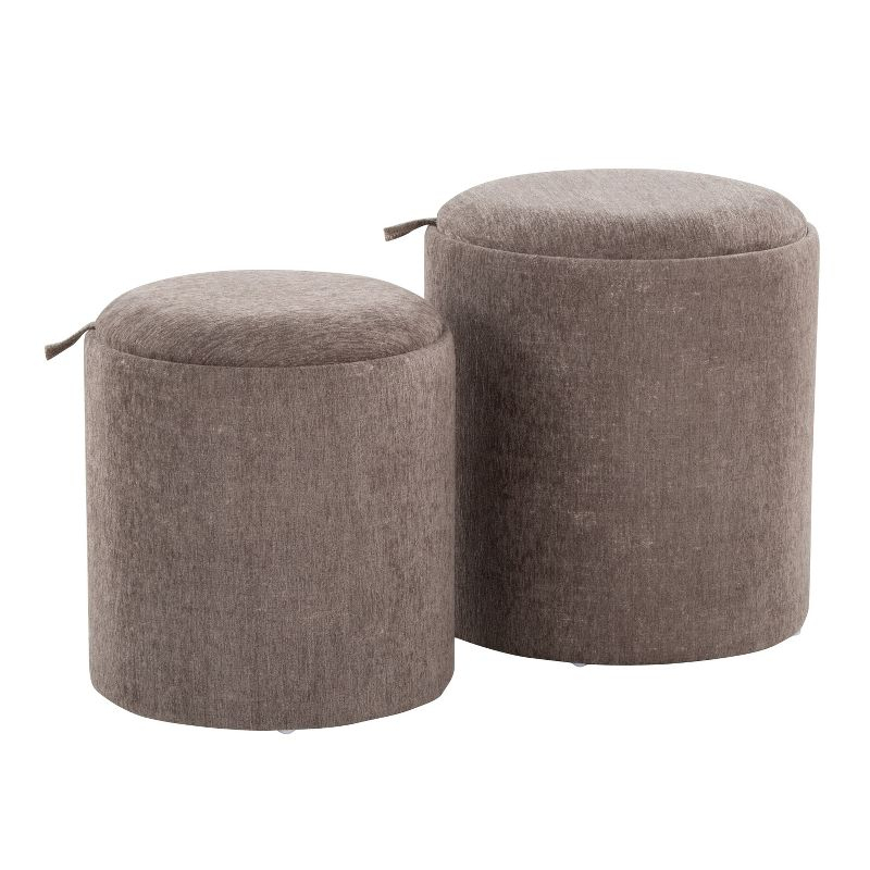 Set of 2 Tray Nesting Ottomans Polyester/Wood Gray/Natural - LumiSource: Space-Saving, No Assembly Required