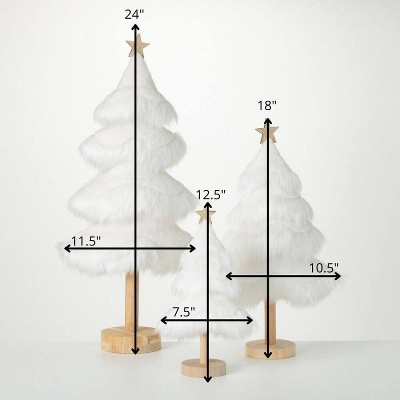 Faux Fur Tabletop Tree White 24"H Wood Set of 3