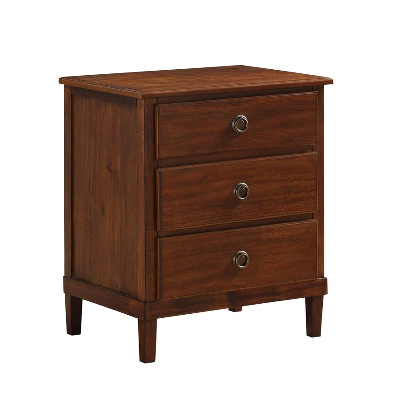 Comfort Pointe Cambridge Nightstand Brown: Elegant 3-Drawer Storage, Metal Hardware, No Assembly Required