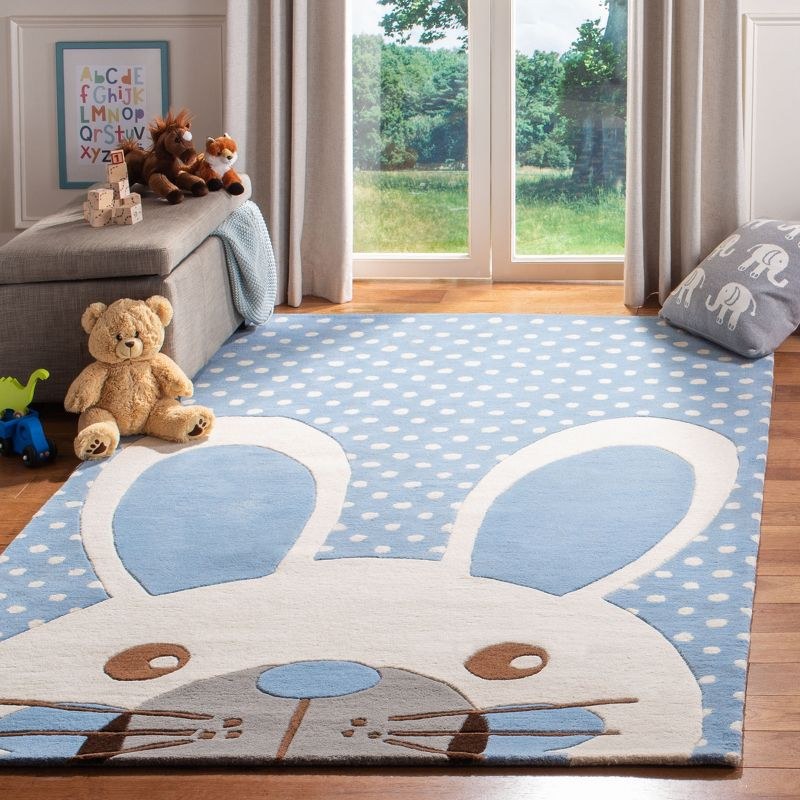 Safavieh Kids Rabbit SFK922 Hand Tufted Indoor Area Rug - Blue/Ivory - 8'x10' - Safavieh