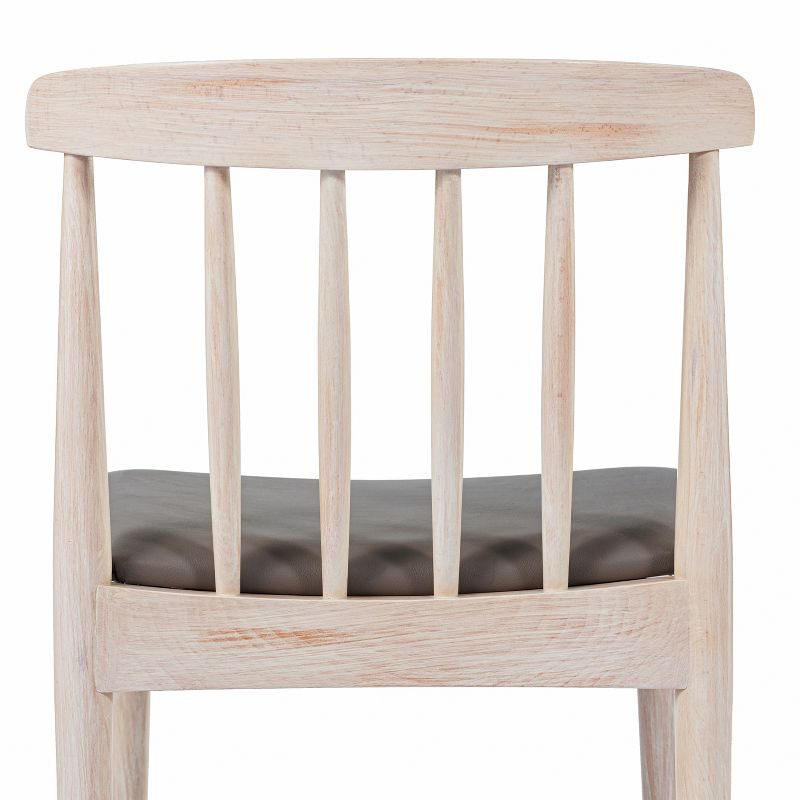 Emma and Oliver Set of 2 Solid Wood Dining Chairs with Spindle Backrests and Vinyl Seats, Antique White/Beige