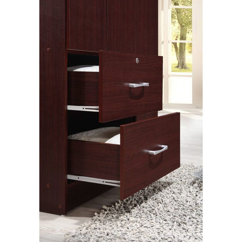 Hodedah Import Contemporary 3 Door Armoire w/ Metal Clothing Rod, 3 Shelves, 1 Standard Drawer, & 1 Locking Drawer for Bedrooms & Rented Rooms