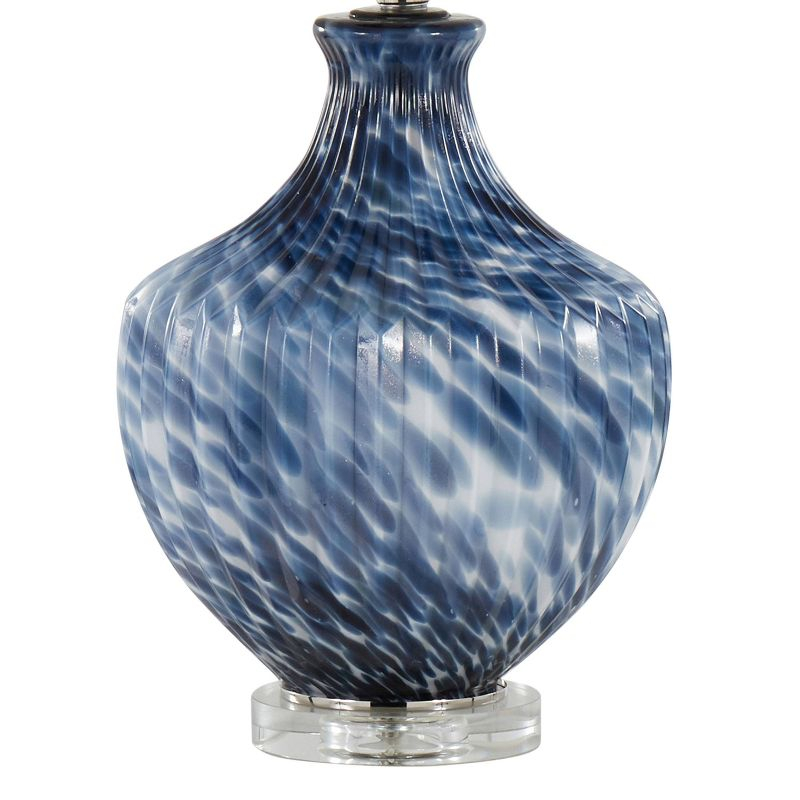 LumiSource (Set of 2) Lotus 27" Contemporary Table Lamps Navy and Gold Glass and Clear Crystal with White Shade from Grandview Gallery