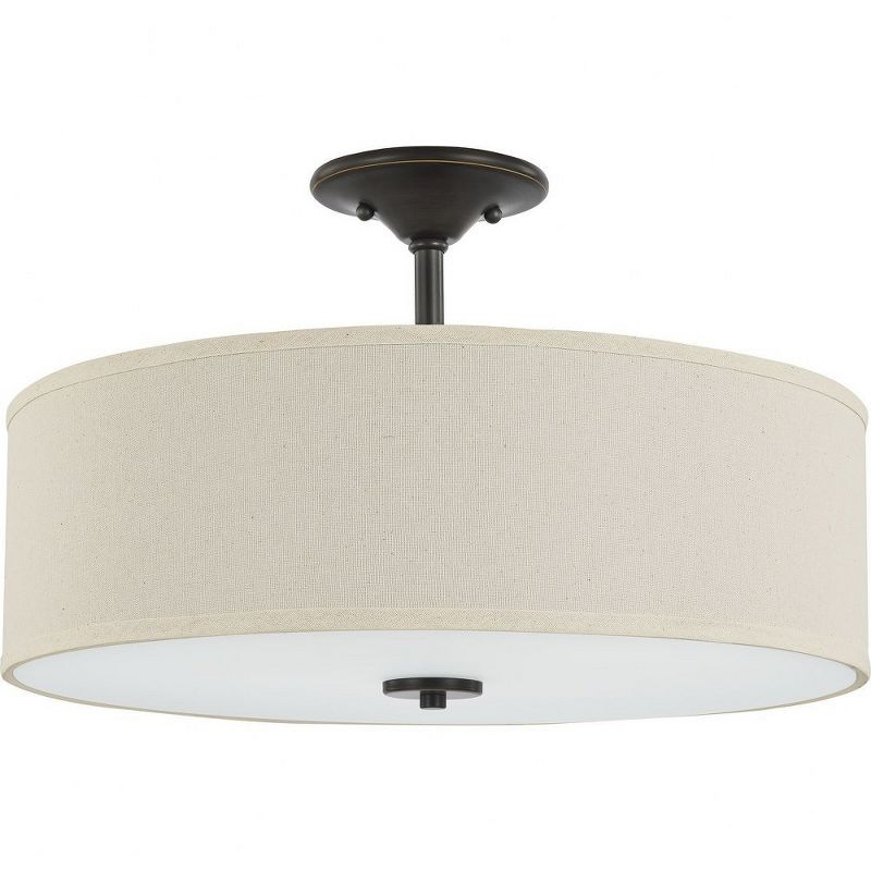 Progress Lighting, Inspire Collection, 3-Light Semi-Flush Mount, Antique Bronze, Off-White Linen Shade