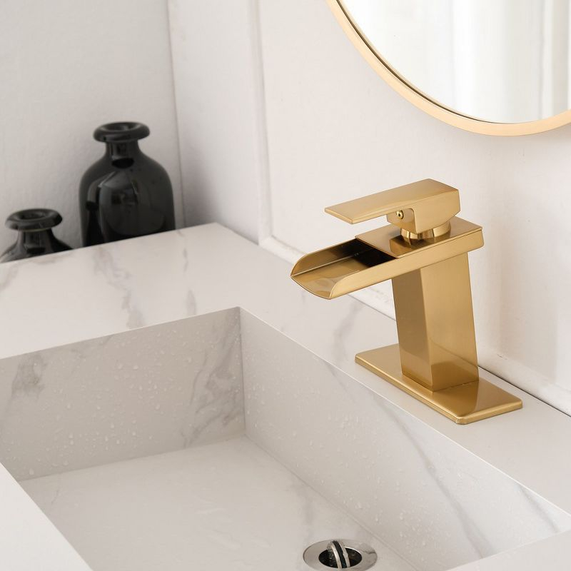 BWE Waterfall Single Hole Single-Handle Low-Arc Bathroom Faucet With Supply Line and Escutcheon