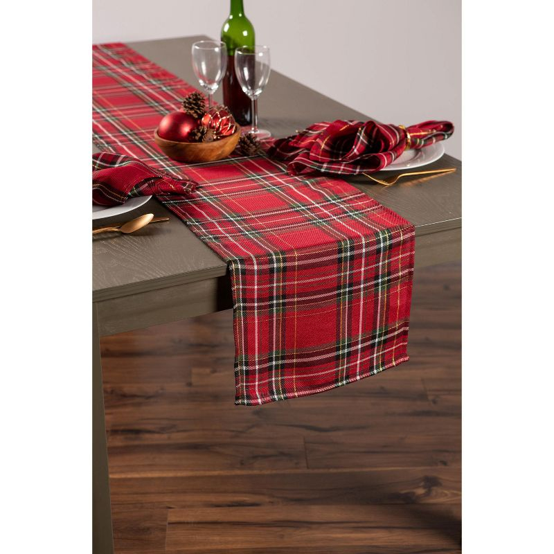 Design Imports  Christmas Metallic Plaid Table Runner, Red Tartan, 14X72"