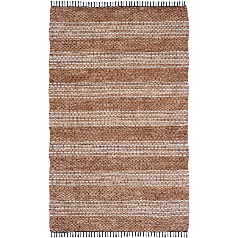 Vintage Leather W/ Fringes VTL601 Hand Woven Indoor Area Rug - Brown/Natural - 4'x6' - Safavieh