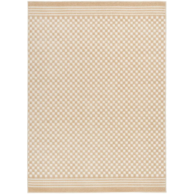 Nourison 7'10"x9'10" Care Free Checkered Machine Woven Area Rug Taupe: Modern Geometric Low Pile Indoor Rectangle Rug