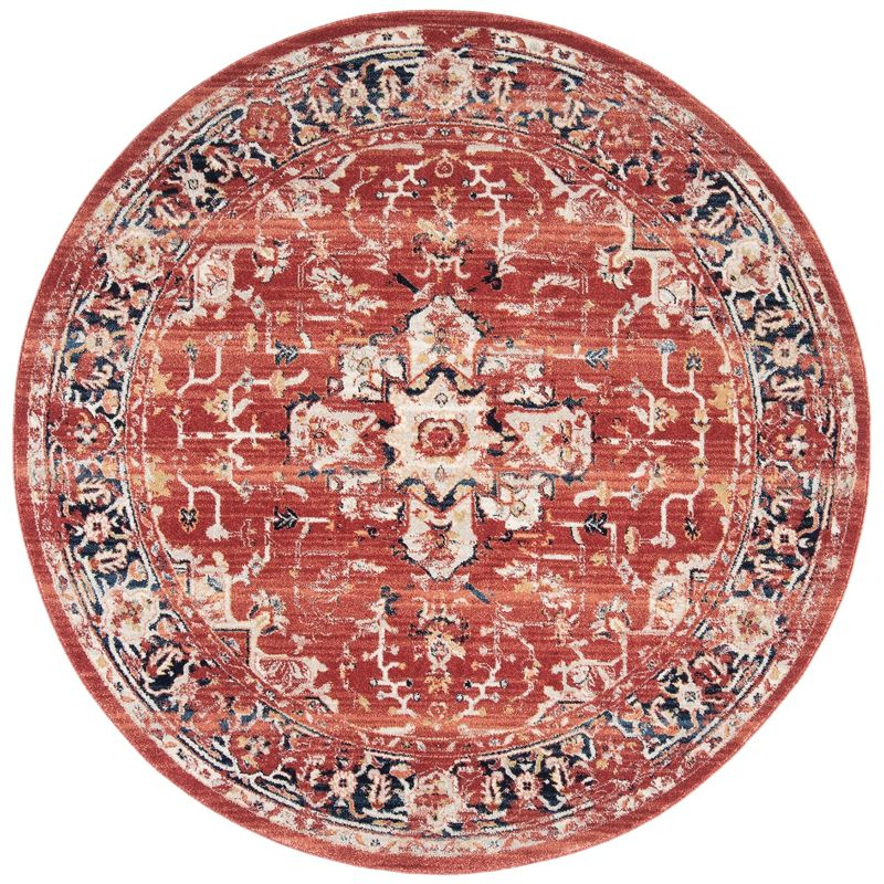 Charleston CHL411 Loomed Indoor Area Rug - Red/Ivory - 6'7"x6'7" Round - Safavieh