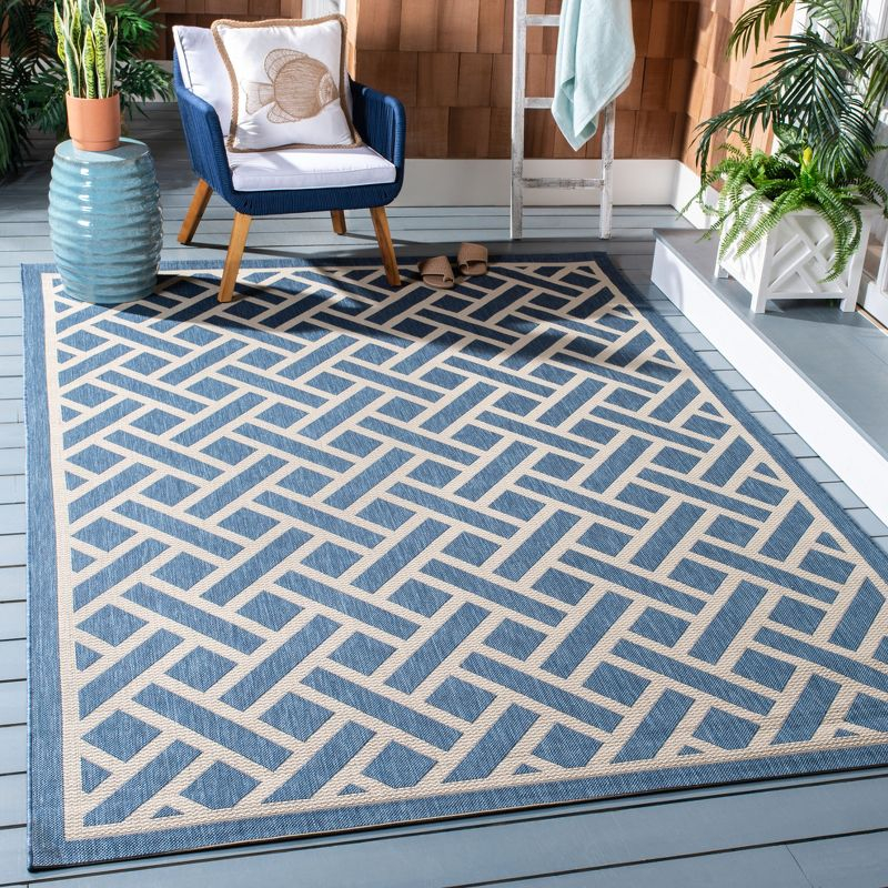 Courtyard CY6306 Power Loomed Indoor/Outdoor Area Rug - Blue/Light Beige - 6'7"x9'6" - Safavieh.