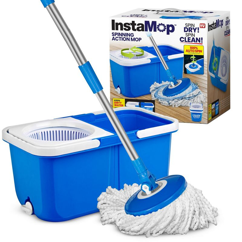 InstaMop Spinning Action Mop – Dual Bucket System with 100% Auto Spin Technology, 360° Swivel, Machine Washable Head