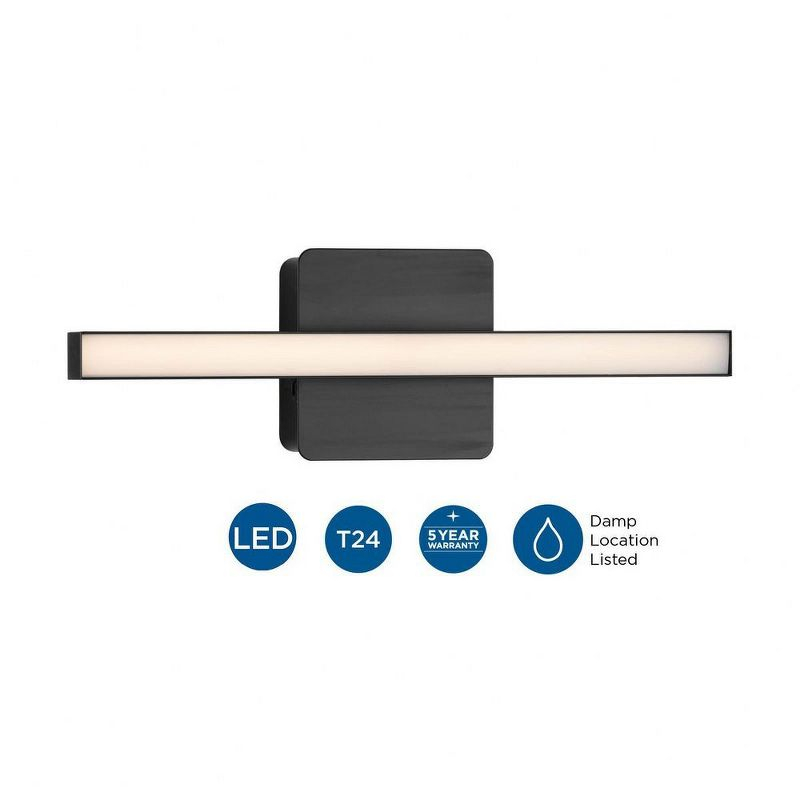 Progress Lighting Phase 4 1-Light LED Linear Vanity Light, Matte Black, Rectangular Acrylic Shade