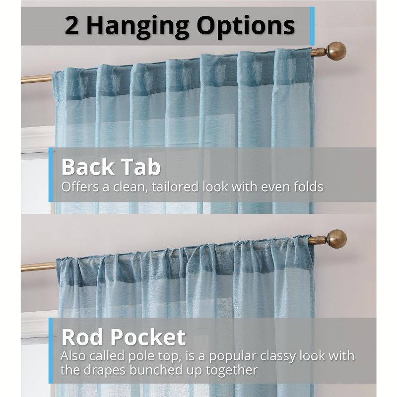 HLC.ME Lauren Semi Sheer Light Filtering Transparent Pocket Top & Back Tab Lightweight Window Curtain Panels, Set of 2 - Beige, 54 W x 63 L