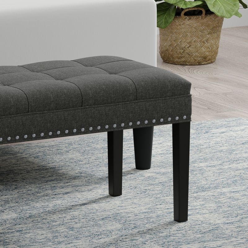 Glenwillow Home 46.5" Upholstered Bench with Nailhead Trim and Wood Legs in Dark Gray