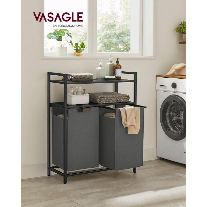 VASAGLE Laundry Hamper, Laundry Basket, Laundry Sorter with 2 Pull-Out and Removable Bags Black and Gray