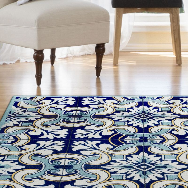 Liora Manne Ravella Floral Tile Indoor/Outdoor Rug Navy 3'6" x 5'6"