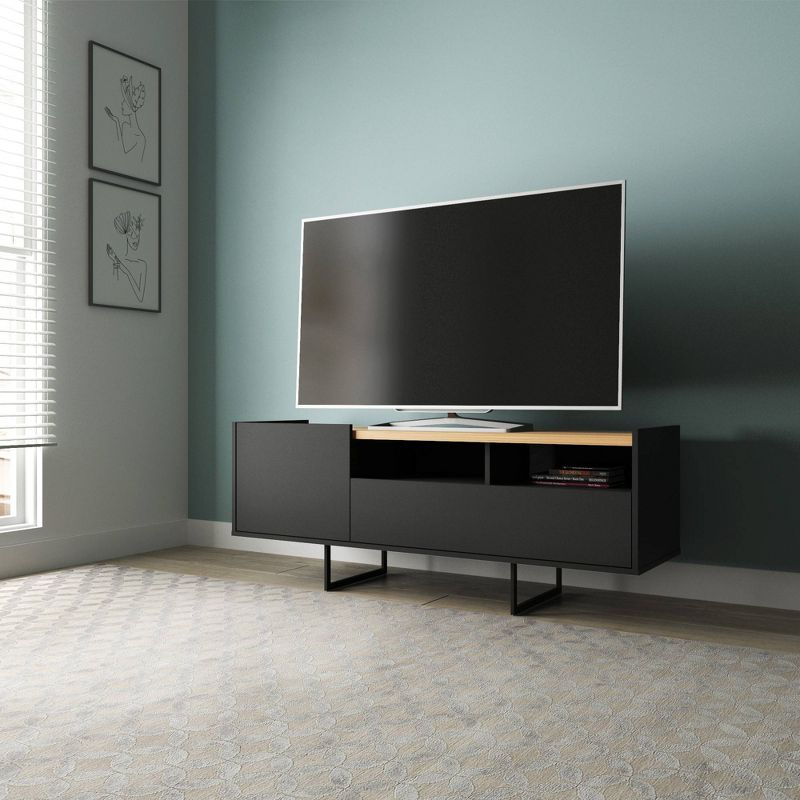 Winston TV Stand for TVs up to 50" Black/Cinnamon - Manhattan Comfort: Mid-Century Design, Cable Management