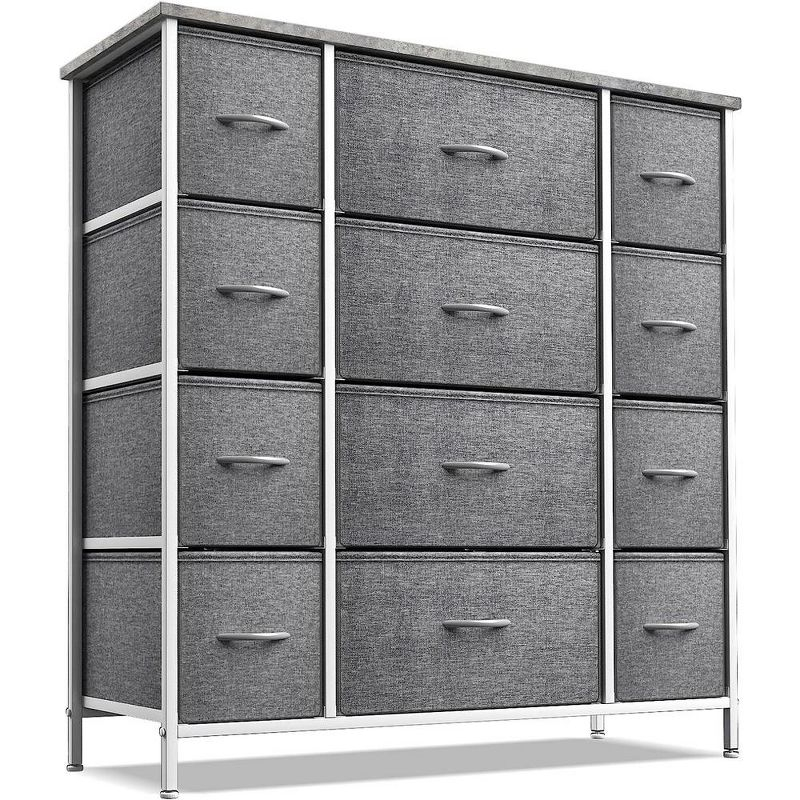 Sorbus Dresser with 12 Drawers - Chest Organizer Unit with Steel Frame Wood Top and handle - Large Dresser for Bedroom, Hallway, Nursery & etc - Grey