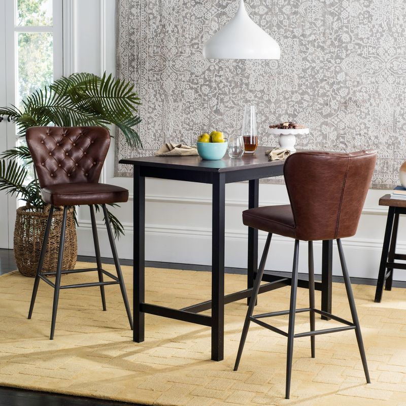 Aster Mid-Century Modern Tufted Bar Stool (Set of 2) - FOX1703 - Burgundy - Safavieh Couture