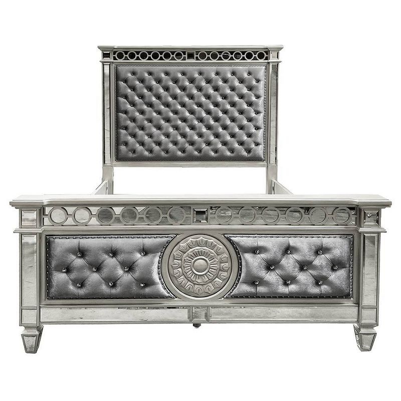 90" Queen Bed Varian Bed Gray Velvet and Mirrored - Acme Furniture