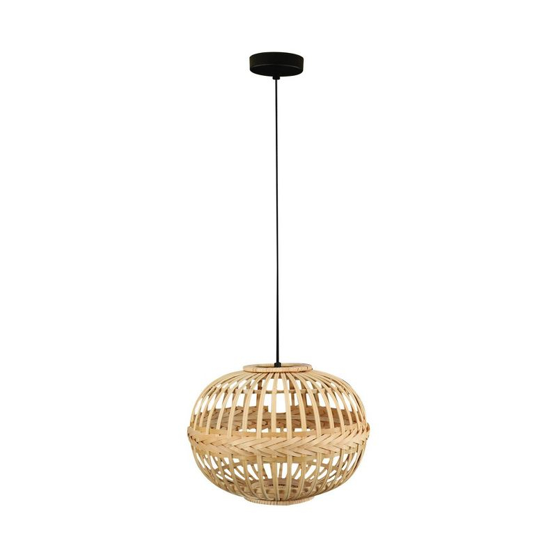 1-Light Armsfield Oval Pendant with Wood Shade Brown - EGLO: Adjustable, ETL Listed, No Bulb Included