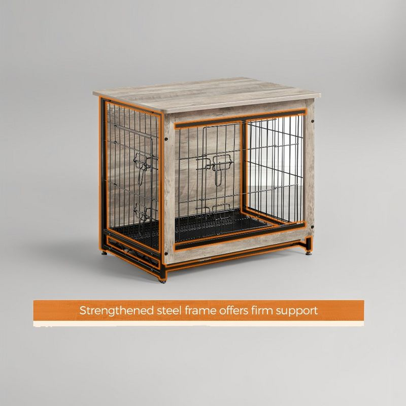 Feandrea Dog Crate Furniture, Side End Table, Modern Kennel for Dogs Indoor up to 30 lb, Heavy-Duty Dog Cage, Double-Door Dog House, Greige