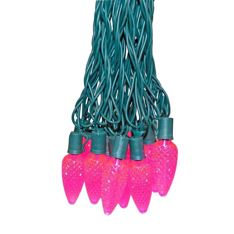 Novelty Lights LED Pink C9 Faceted, Green Wire (25 Bulbs, 120 V)