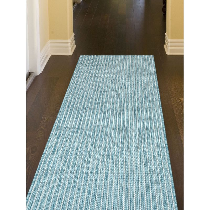Liora Manne Carmel Texture Stripe Indoor/Outdoor Rug Aqua 1'11" x 4'11"