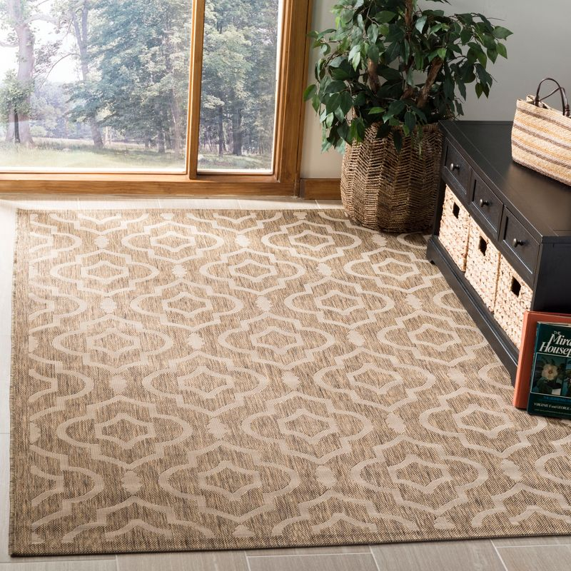 Courtyard CY6926 Power Loomed Indoor and Outdoor Area Rug - Brown/Bone - 7'10"x7'10" - Safavieh