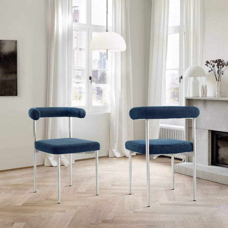 Armen Living Set of 2 Shannon Brushed Stainless Steal and Fabric Dining Chairs Blue