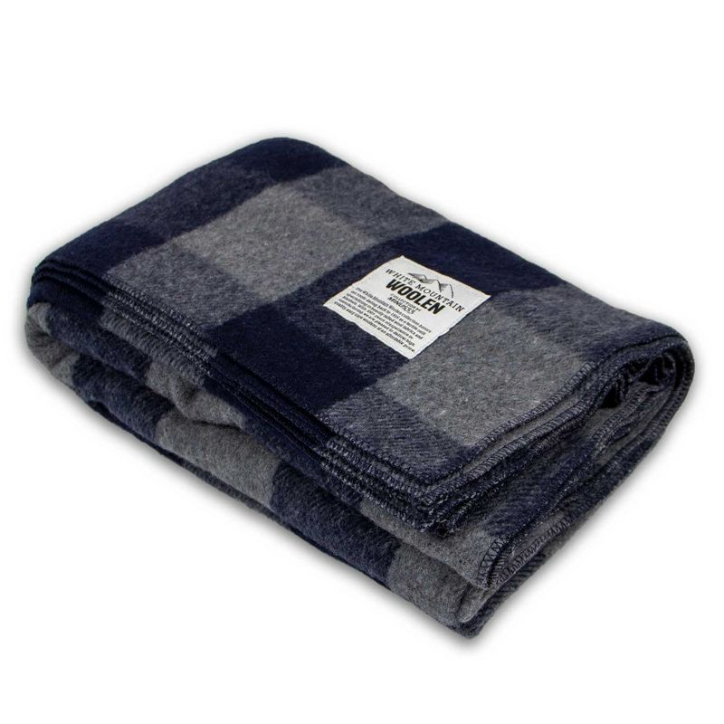 Minus33 Merino Wool M33 - Camp Throw Blanket White Mountain Woolen Gray and Blue Plaid